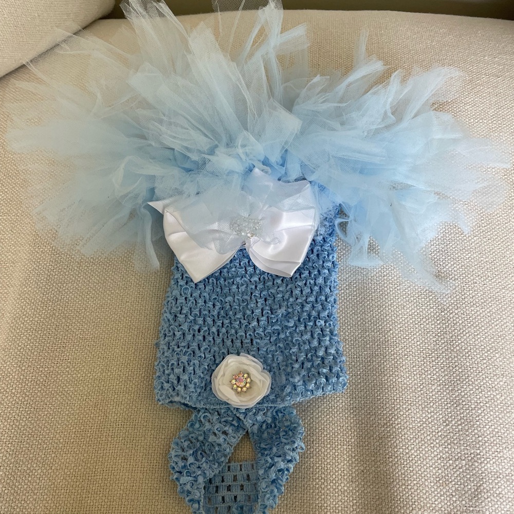 Blue Knitted Dog Dress with White Bow